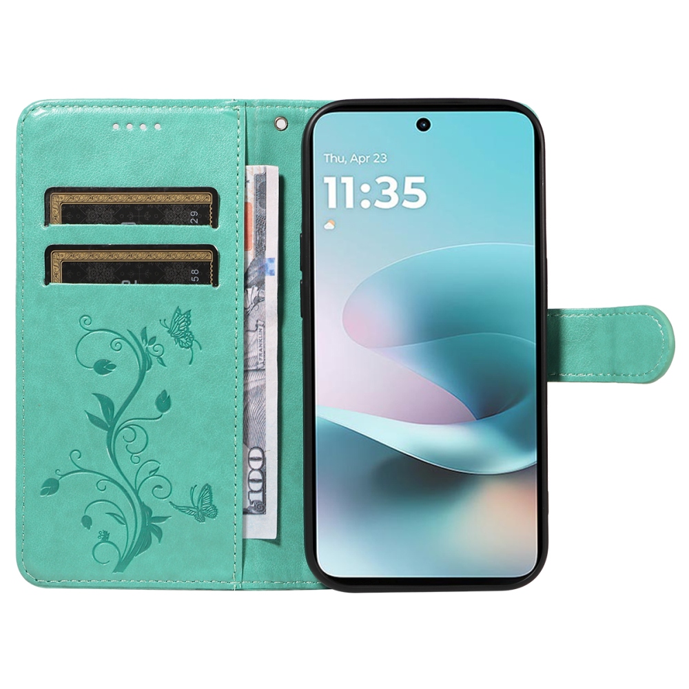 Flowers knižkové púzdro na Motorola Moto G57 Power 5G - modrozelené