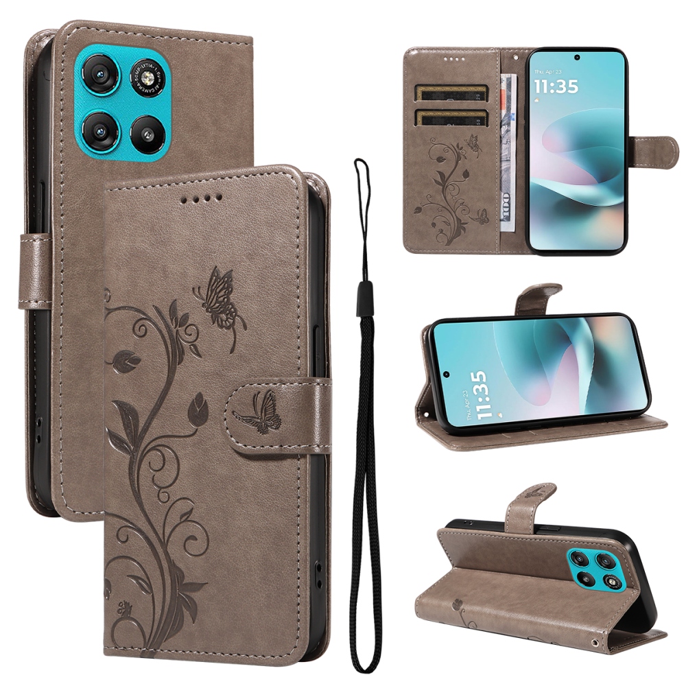 Flowers knižkové púzdro na Motorola Moto G57 Power 5G - šedé
