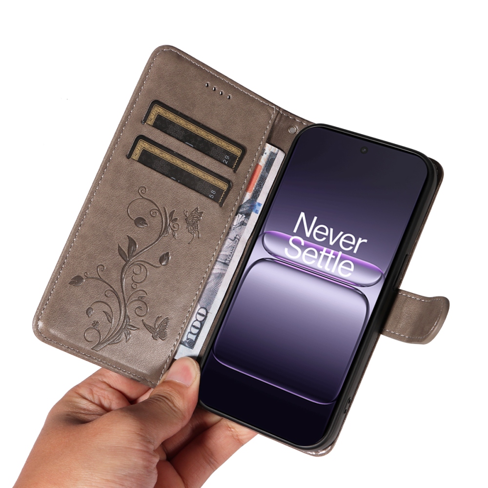 Flowers knižkové púzdro na OnePlus Nord CE5 5G - šedé