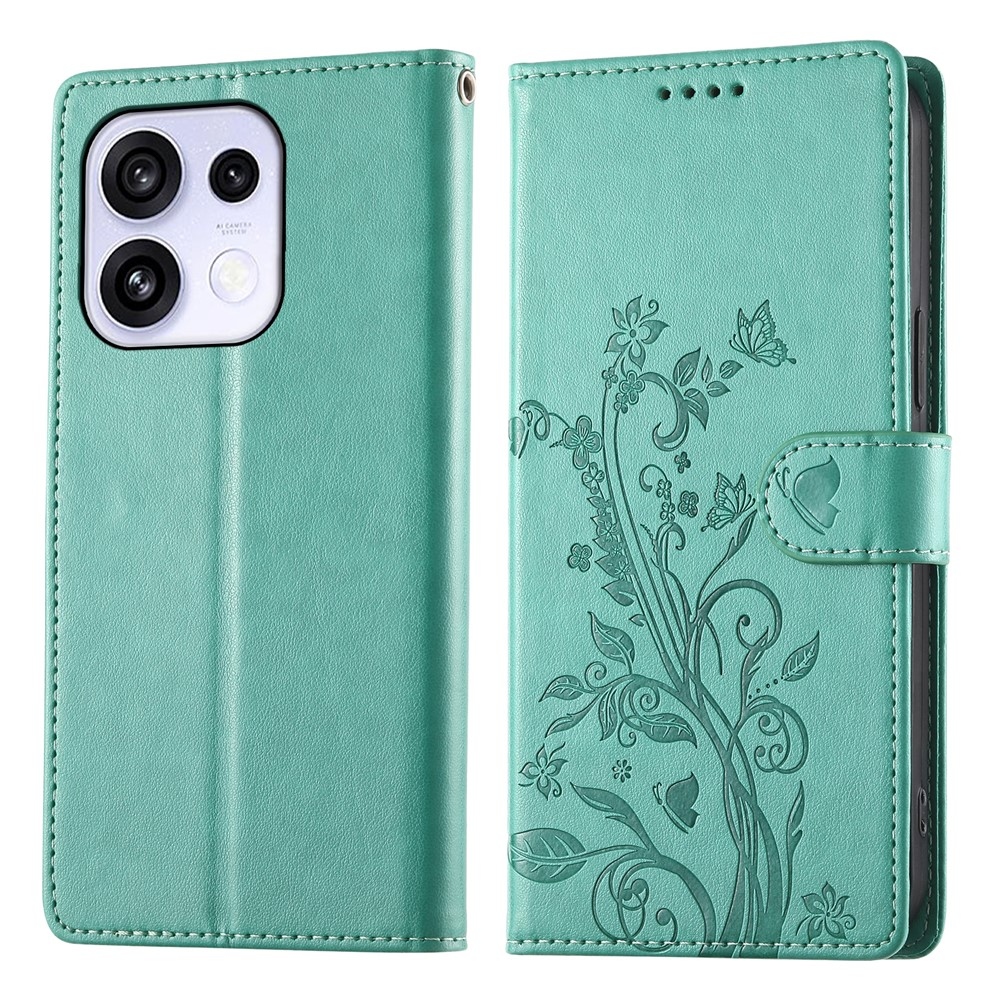 Flowers knižkové puzdro na Oppo Reno 16 FS 5G - modrozelené