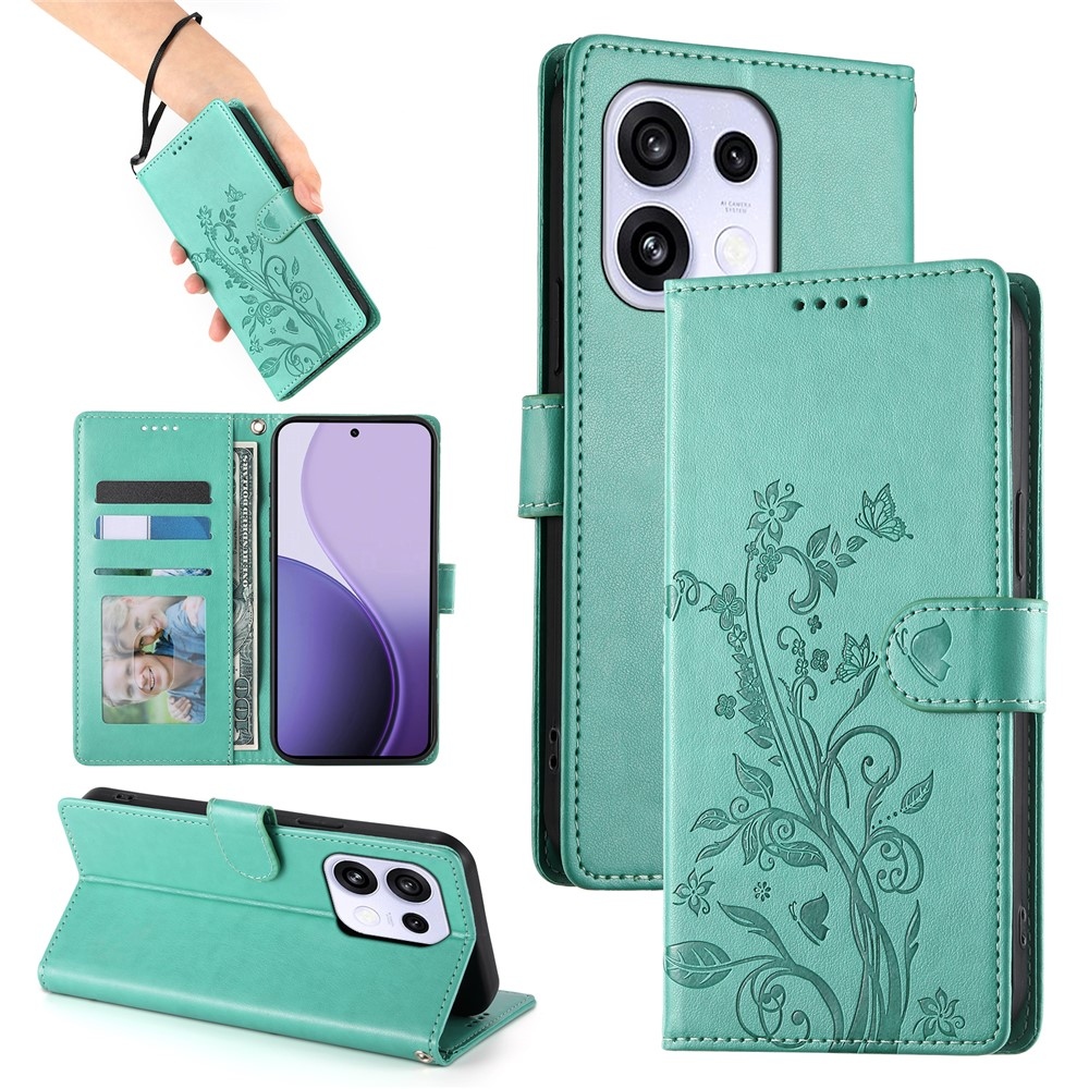 Flowers knižkové puzdro na Oppo Reno 16 FS 5G - modrozelené