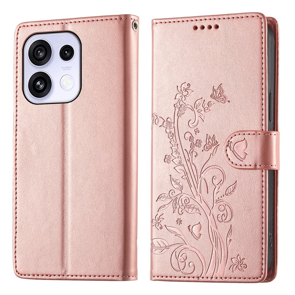 Flowers knižkové puzdro na Oppo Reno 16 FS 5G - ružovozlaté