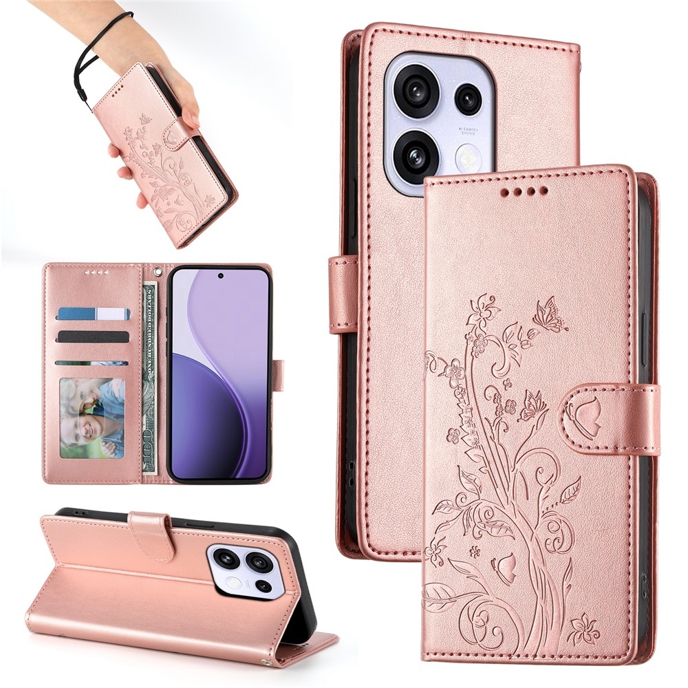 Flowers knižkové puzdro na Oppo Reno 16 FS 5G - ružovozlaté