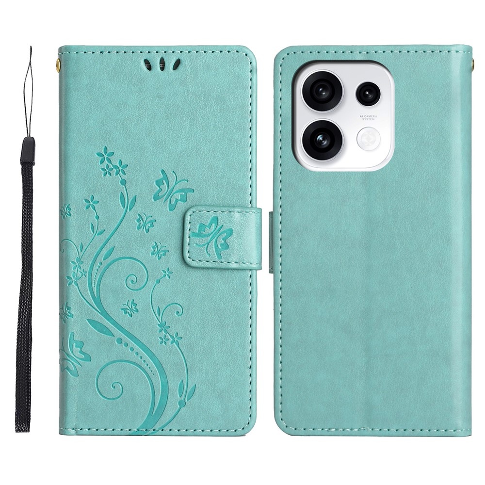 Flowers knižkové puzdro na Oppo Reno 16 Pro 5G - modrozelené