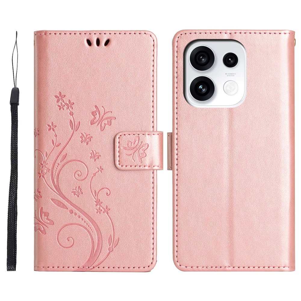 Flowers knižkové puzdro na Oppo Reno 16 Pro 5G - ružovozlaté