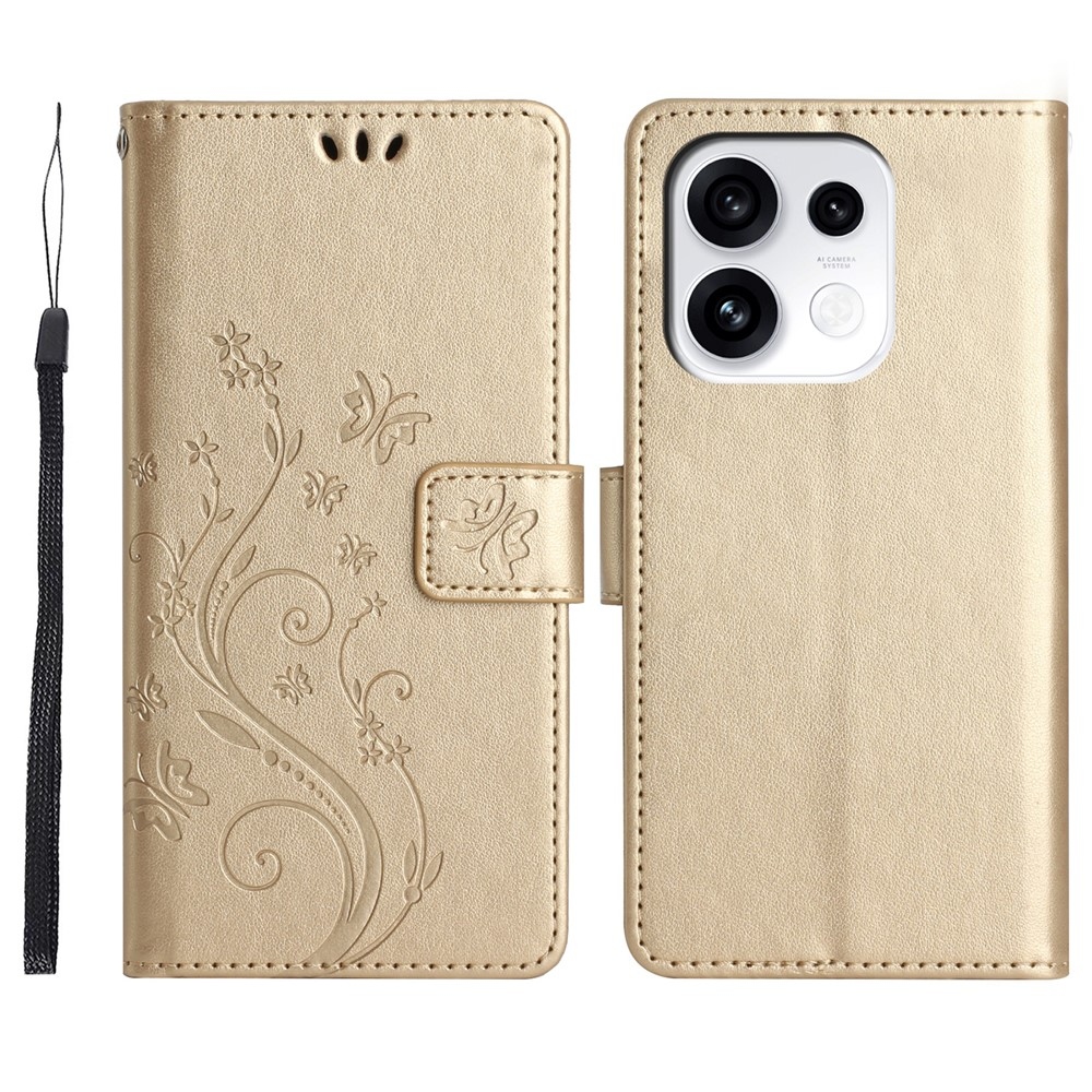 Flowers knižkové puzdro na Oppo Reno 16 Pro 5G - zlaté