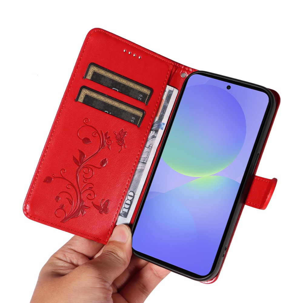 Flowers knižkové púzdro na Samsung Galaxy A37 5G - červené