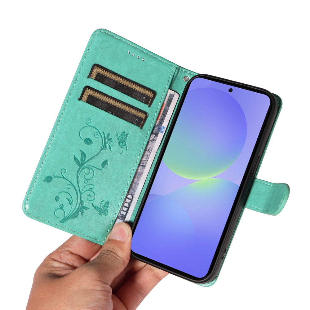 Flowers knižkové púzdro na Samsung Galaxy A37 5G - modrozelené