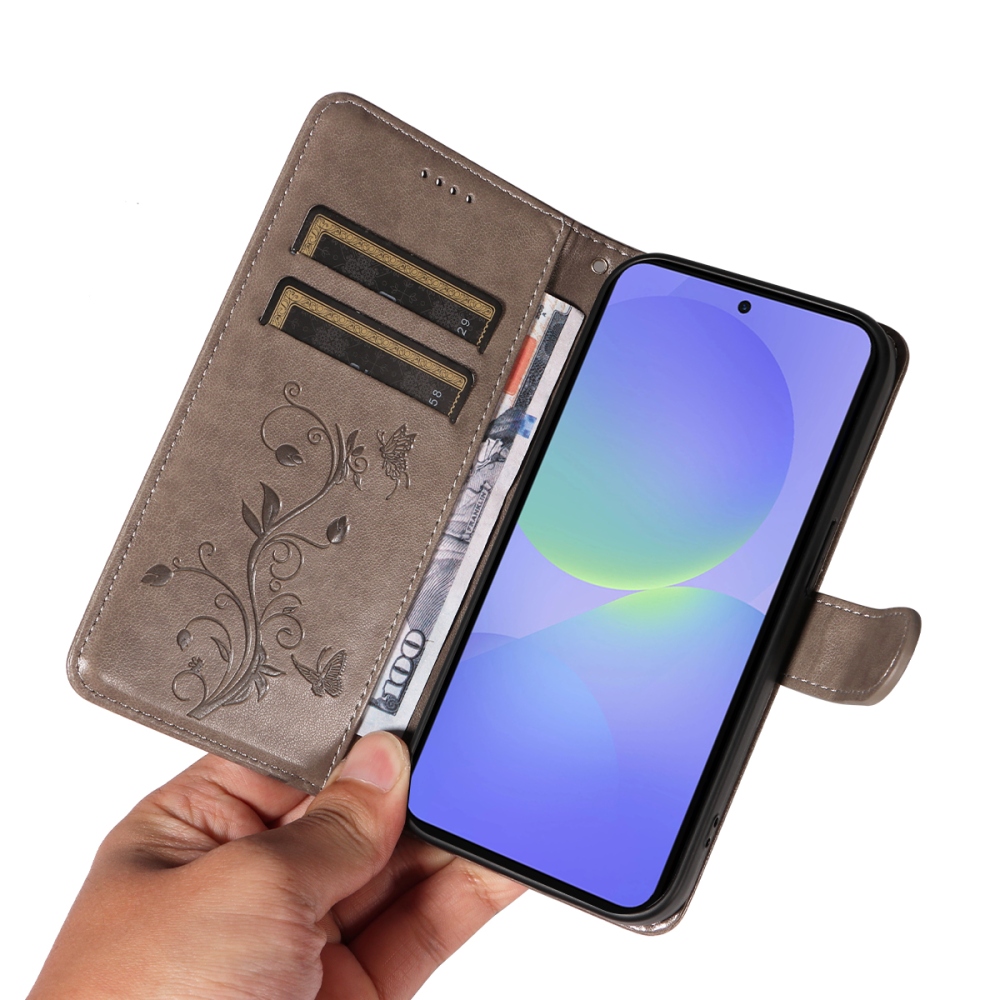 Flowers knižkové púzdro na Samsung Galaxy A37 5G - šedé