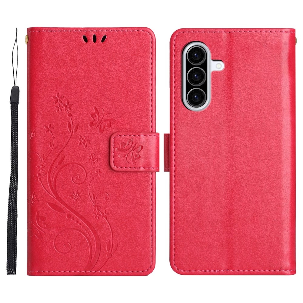 Flowers knižkové púzdro na Samsung Galaxy A57 5G - červené