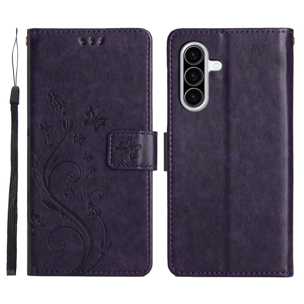 Flowers knižkové púzdro na Samsung Galaxy A57 5G - tmavofialové