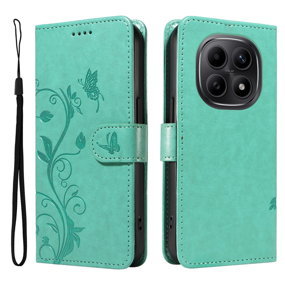 Flowers knižkové púzdro na Xiaomi Poco M8 5G/Redmi Note 15 5G/Note 15 4G - modrozelené