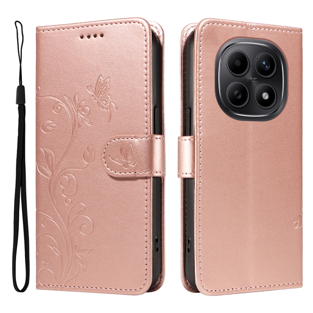 Flowers knižkové púzdro na Xiaomi Poco M8 5G/Redmi Note 15 5G/Note 15 4G - ružovozlaté