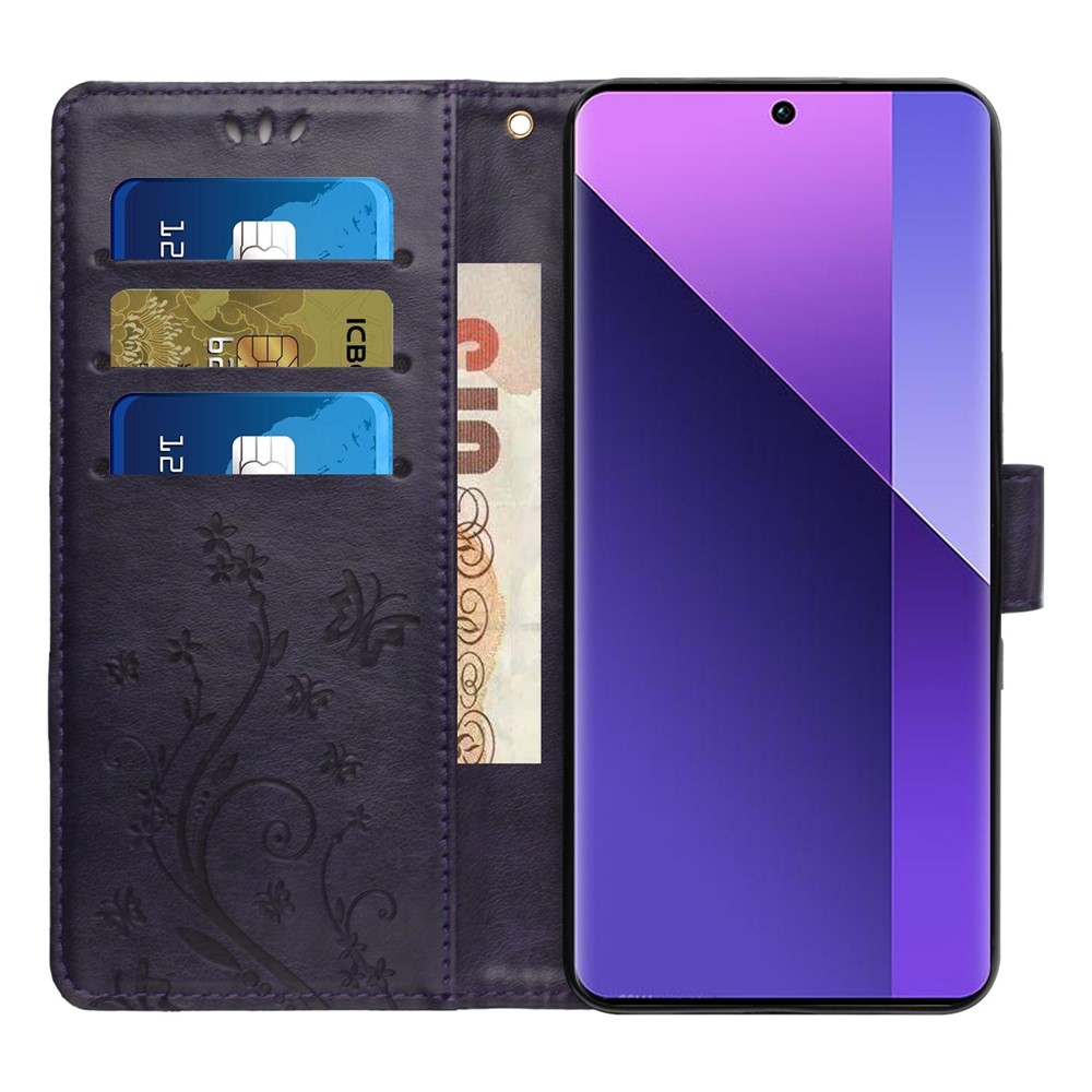 Flowers knižkové puzdro na Xiaomi Redmi 17 4G/5G - tmavofialové