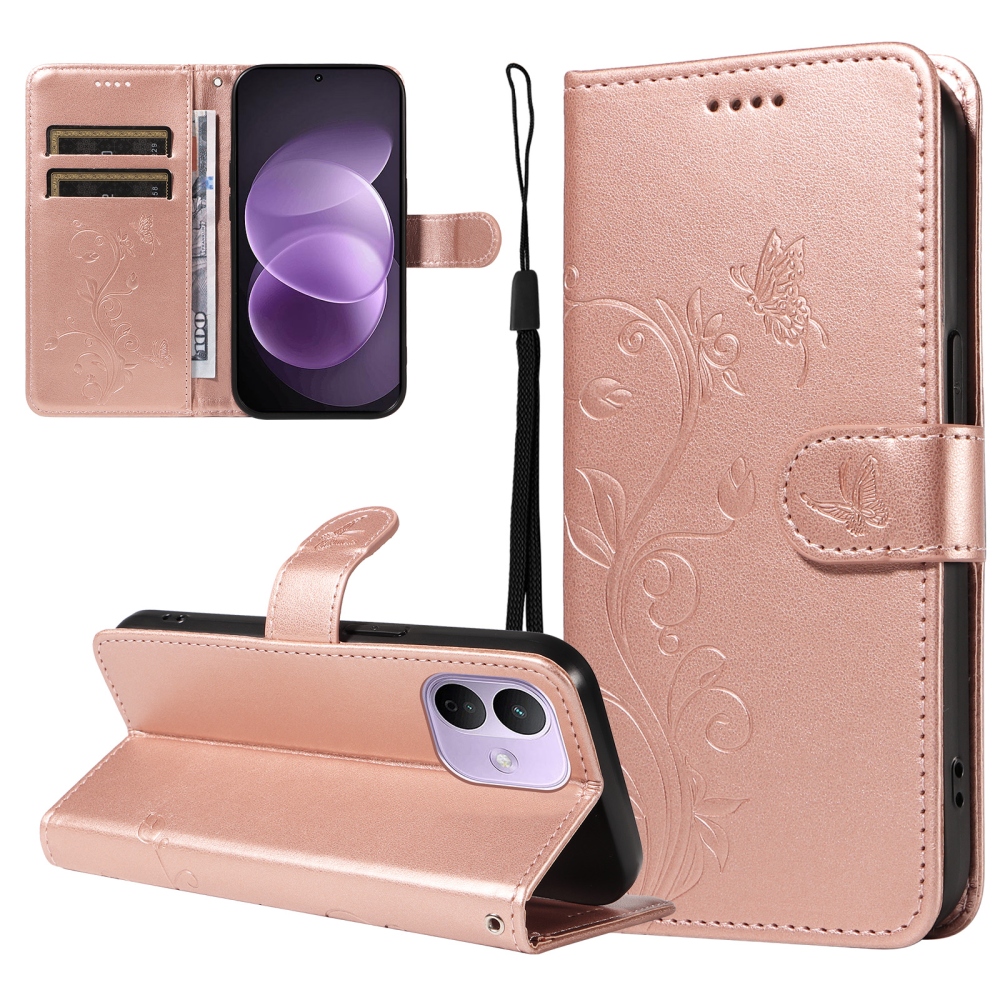 Flowers knižkové púzdro na Xiaomi Redmi Note 17 Pro 5G - ružovozlaté