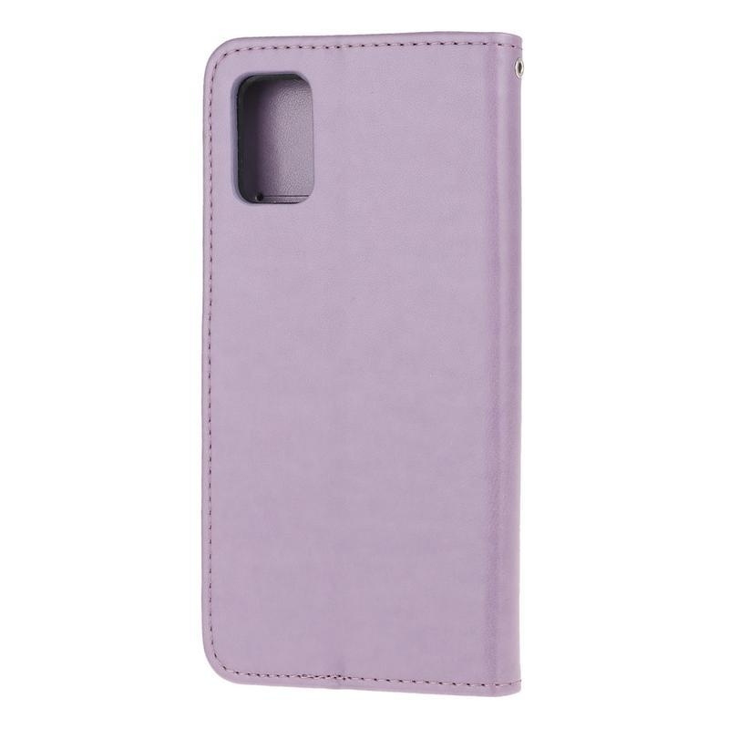 Flowers PU kožené peněženkové puzdro na mobil Samsung Galaxy M31s - světlefialové