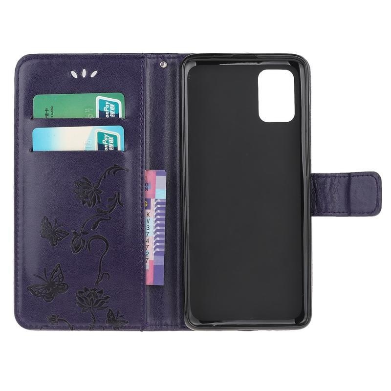 Flowers PU kožené peněženkové puzdro na mobil Samsung Galaxy M31s - Tmavofialové