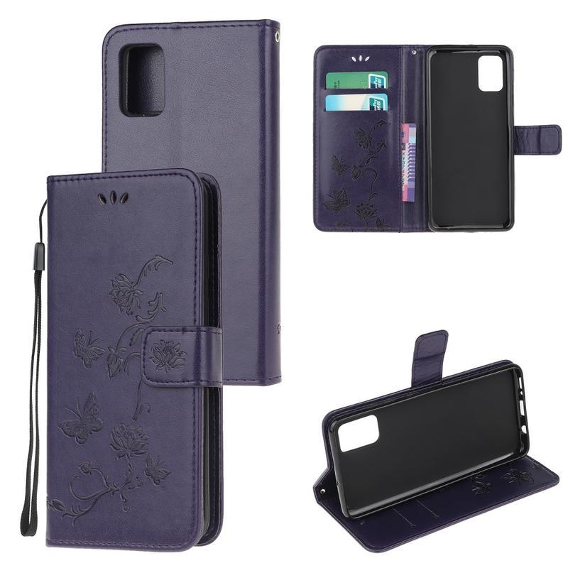 Flowers PU kožené peněženkové puzdro na mobil Samsung Galaxy M31s - Tmavofialové