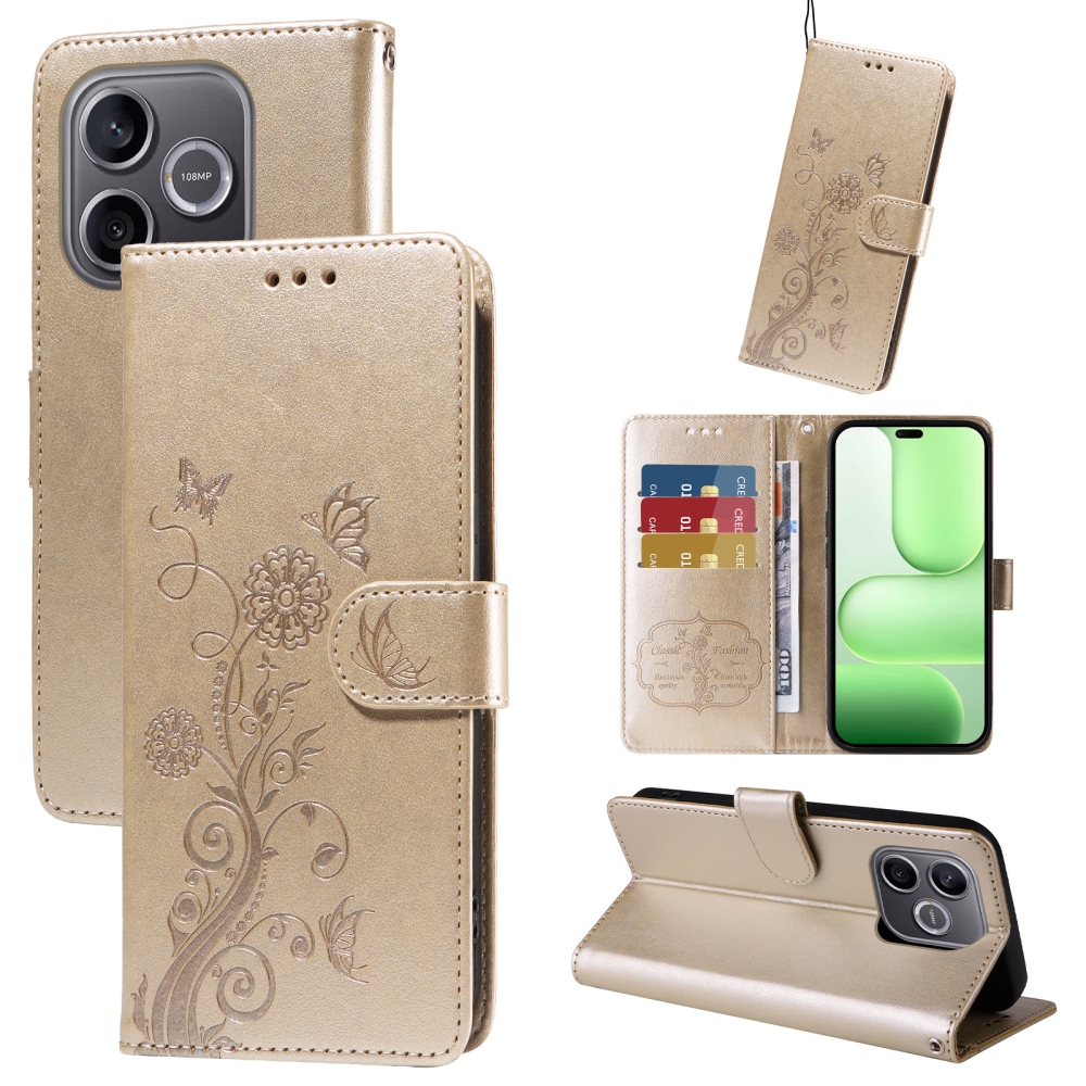 Flowery knižkové puzdro na Honor 600 Lite 5G - zlaté