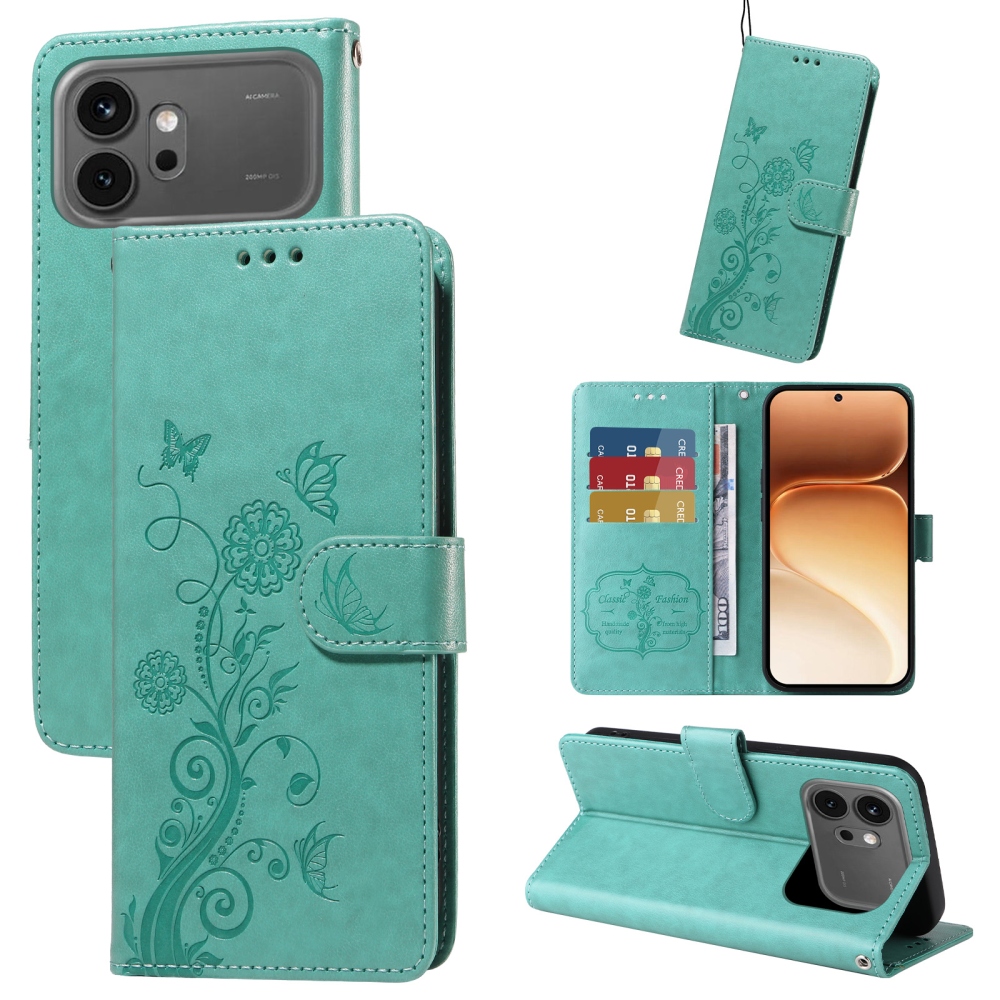 Flowery knižkové puzdro na Honor 600 Pro 5G/Honor 600 5G - modrozelené