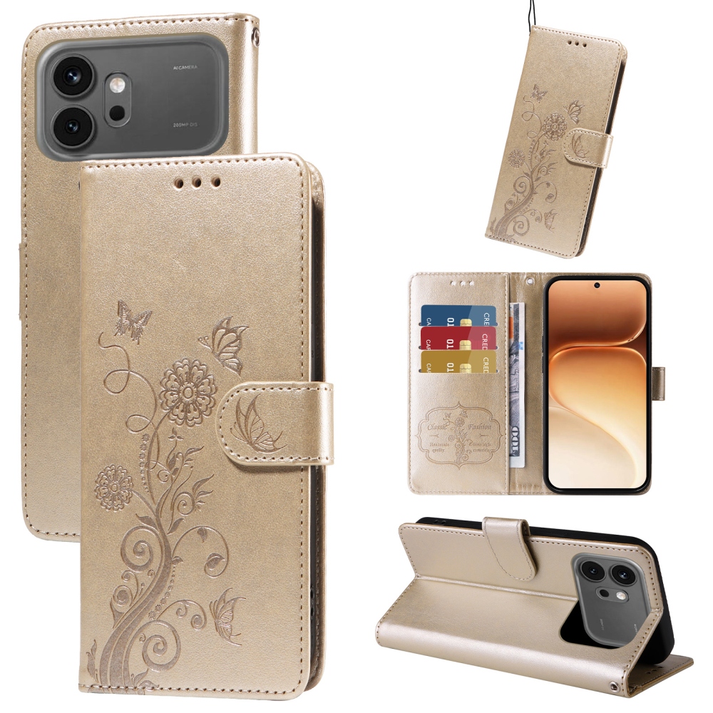 Flowery knižkové puzdro na Honor 600 Pro 5G/Honor 600 5G - zlaté
