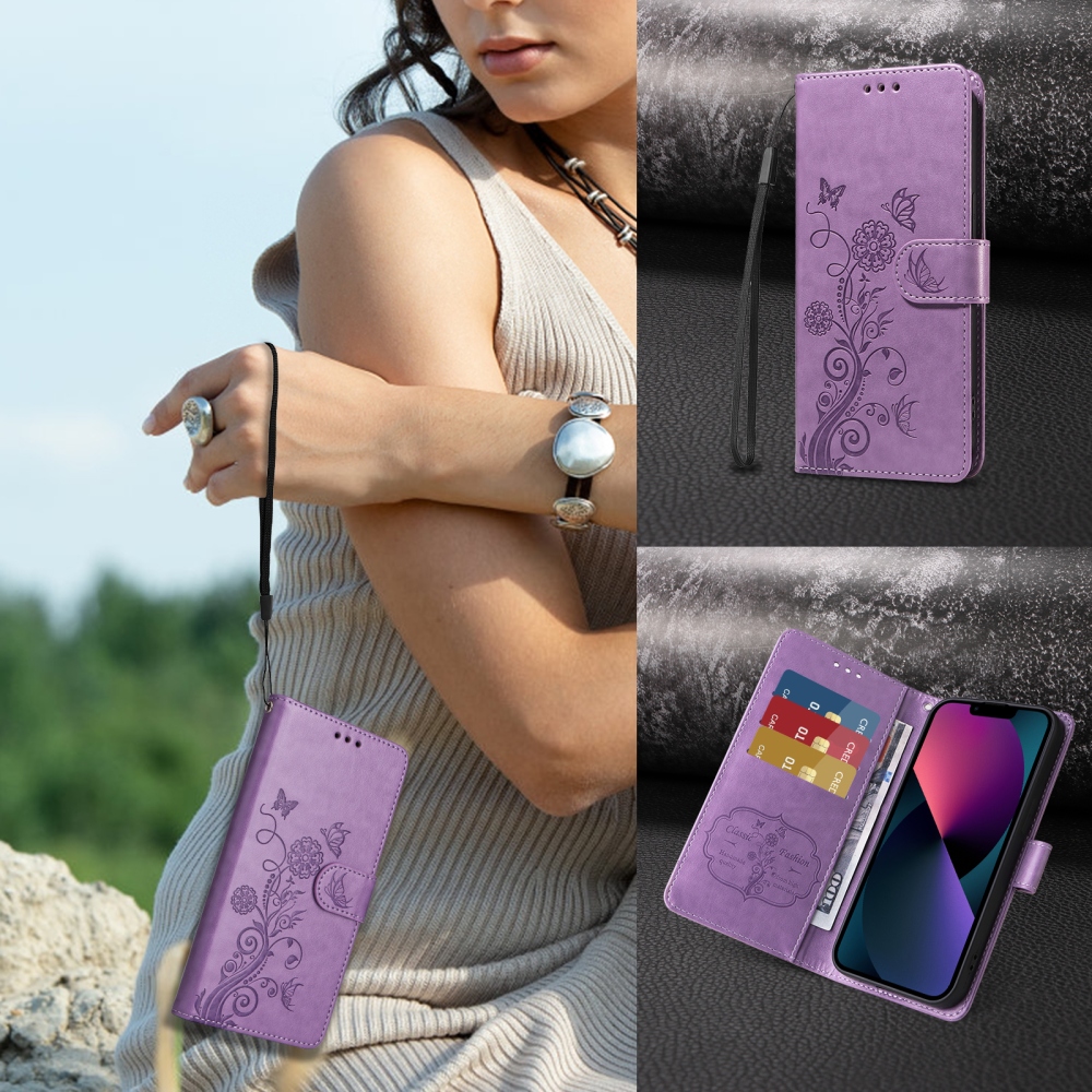 Flowery knižkové púzdro na mobil Xiaomi 17T - fialové