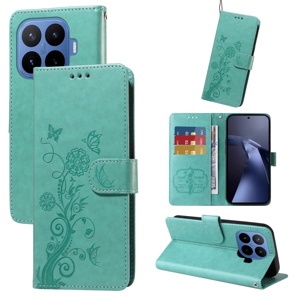 Flowery knižkové púzdro na mobil Xiaomi 17T Pro - modrozelené