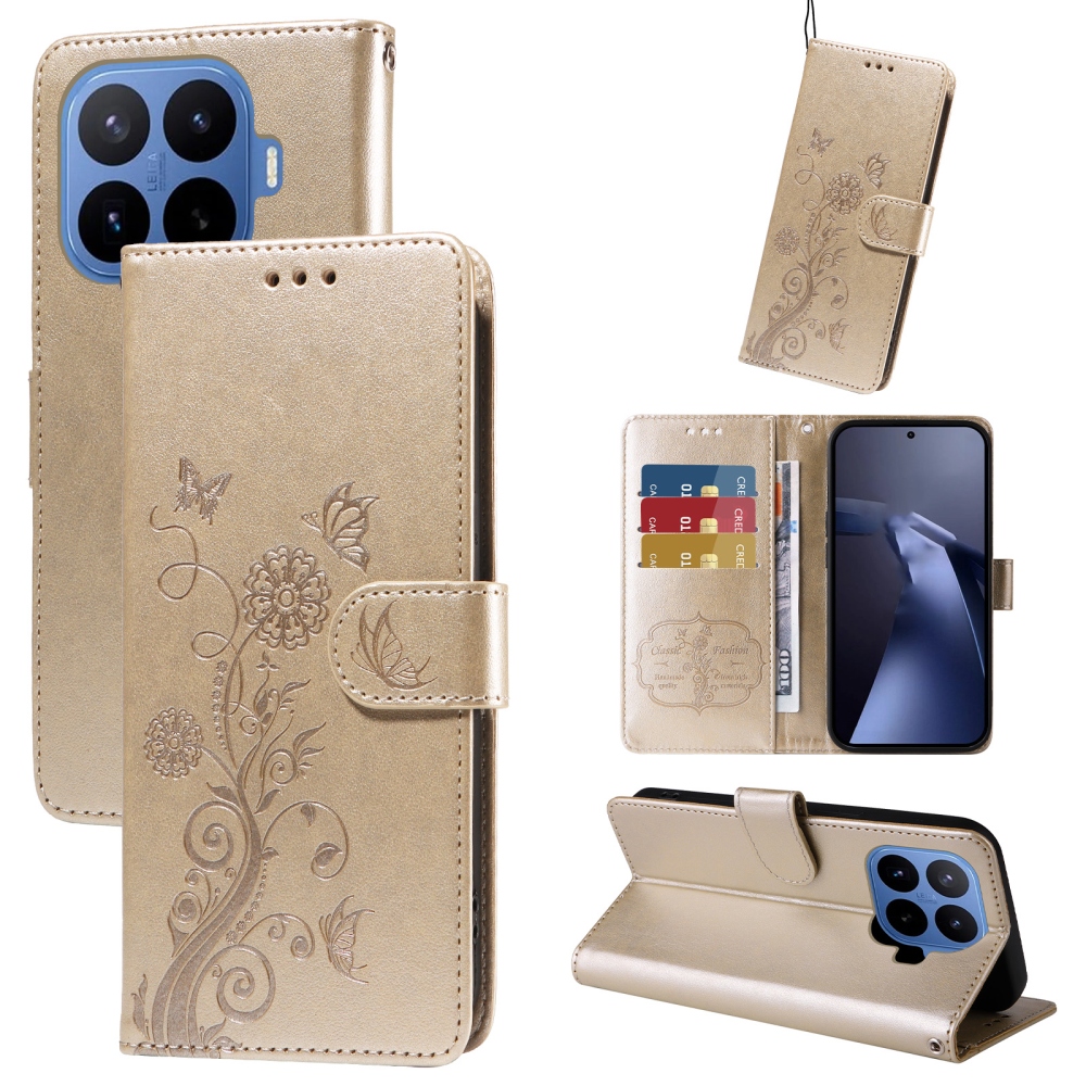 Flowery knižkové púzdro na mobil Xiaomi 17T Pro - zlaté