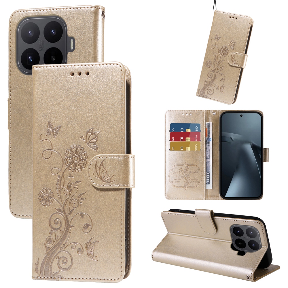 Flowery knižkové púzdro na mobil Xiaomi 17T - zlaté
