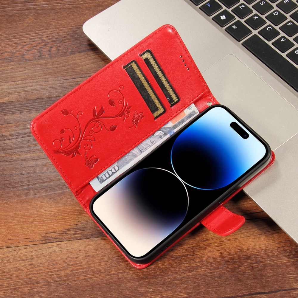 Flowery knižkové puzdro na Oppo Reno 16 Pro 5G/Oppo Reno 16 5G - červené