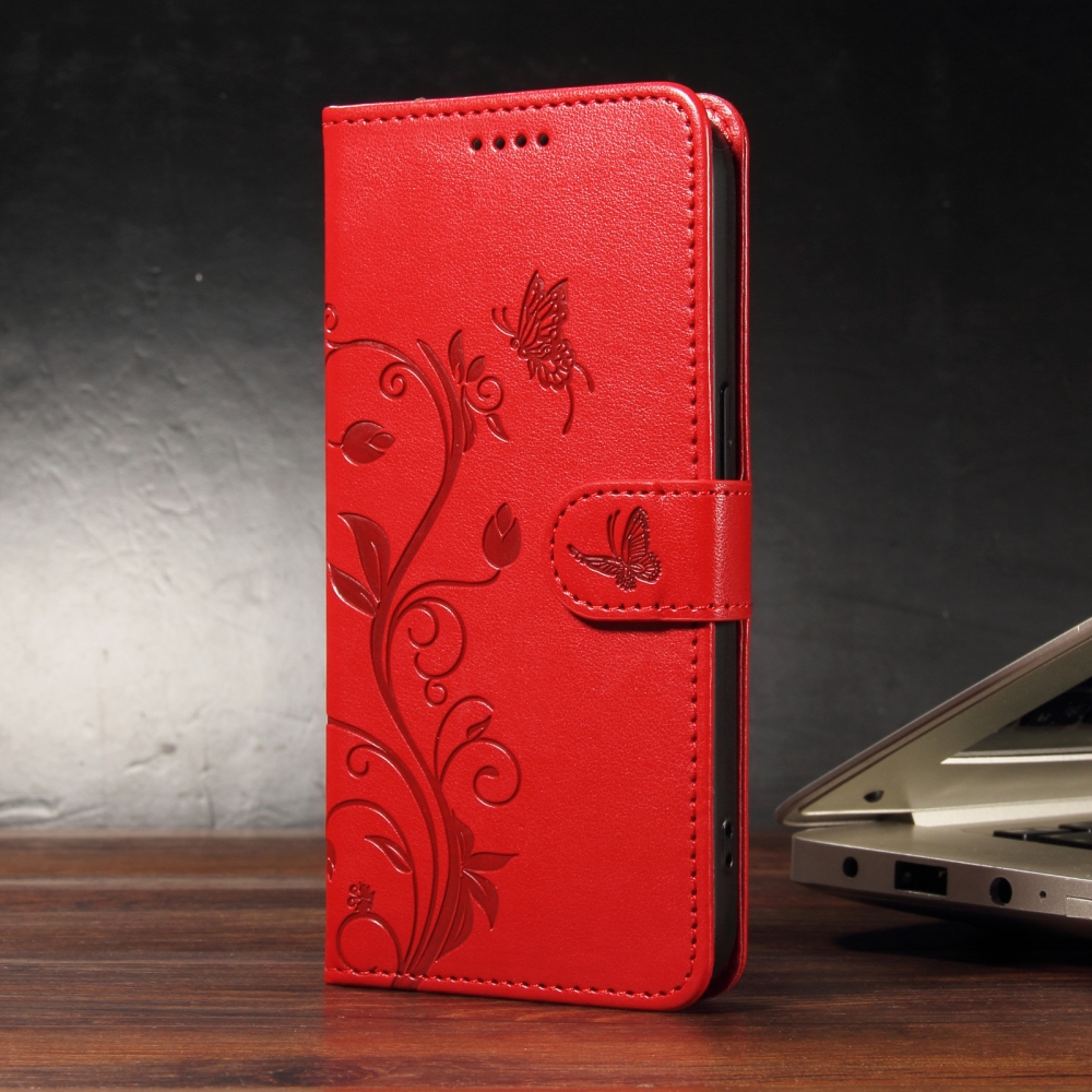 Flowery knižkové puzdro na Oppo Reno 16 Pro 5G/Oppo Reno 16 5G - červené