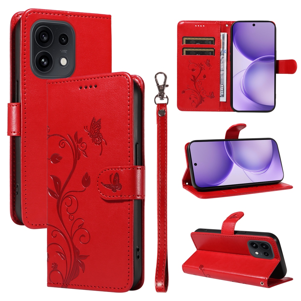 Flowery knižkové puzdro na Oppo Reno 16 Pro 5G/Oppo Reno 16 5G - červené