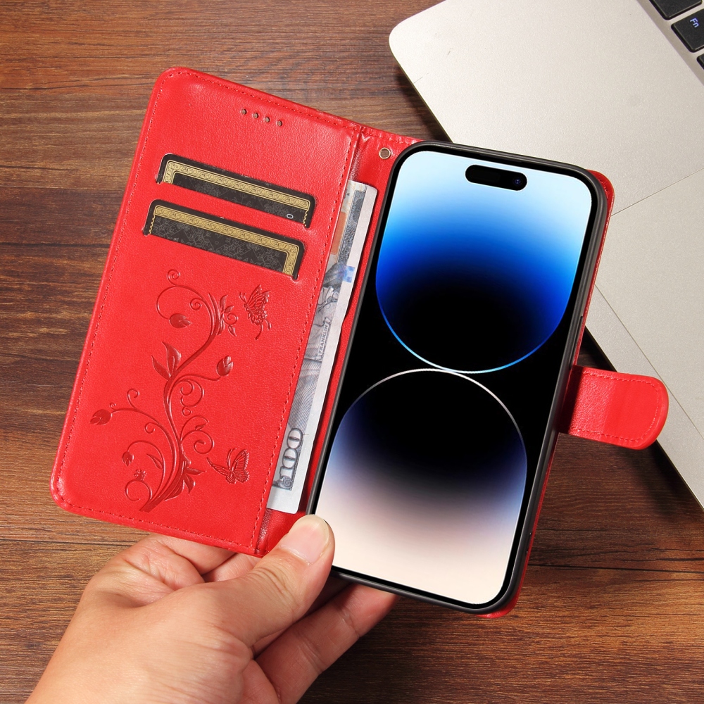 Flowery knižkové puzdro na Oppo Reno 16 Pro 5G/Oppo Reno 16 5G - červené