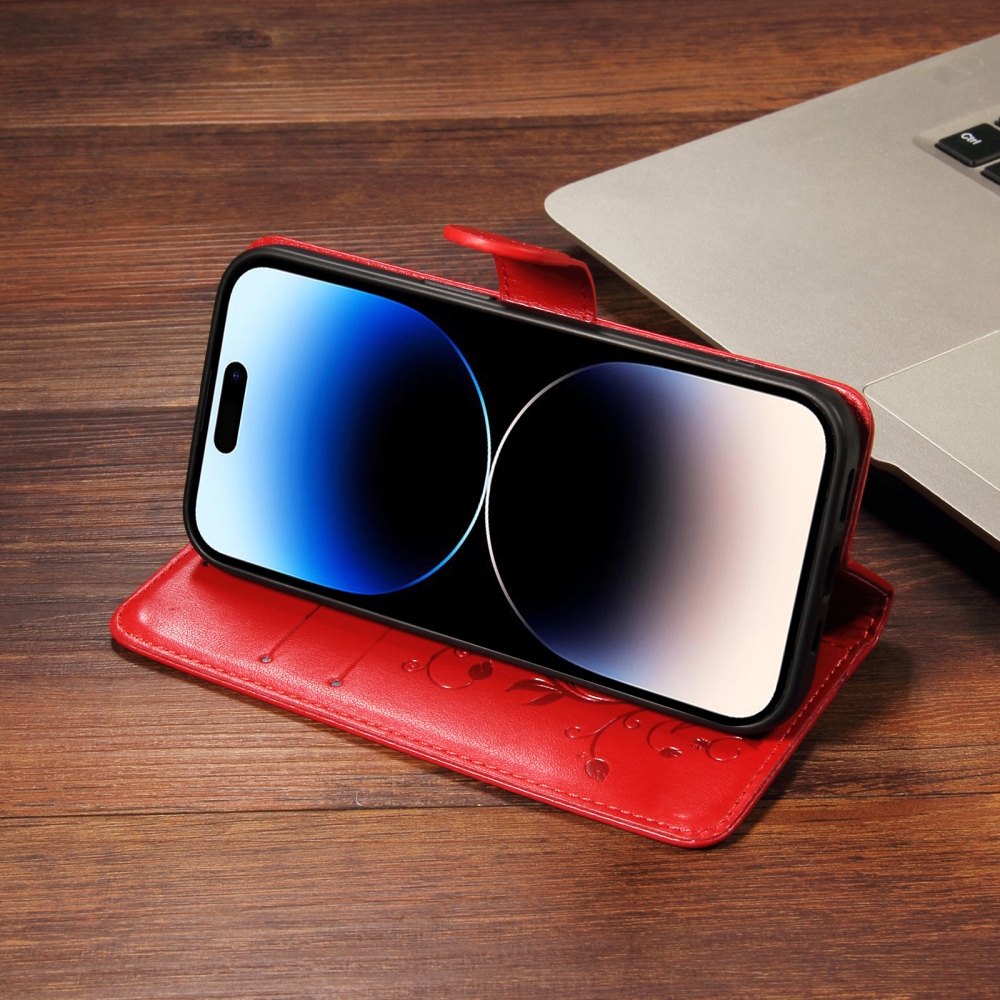 Flowery knižkové puzdro na Oppo Reno 16 Pro 5G/Oppo Reno 16 5G - červené