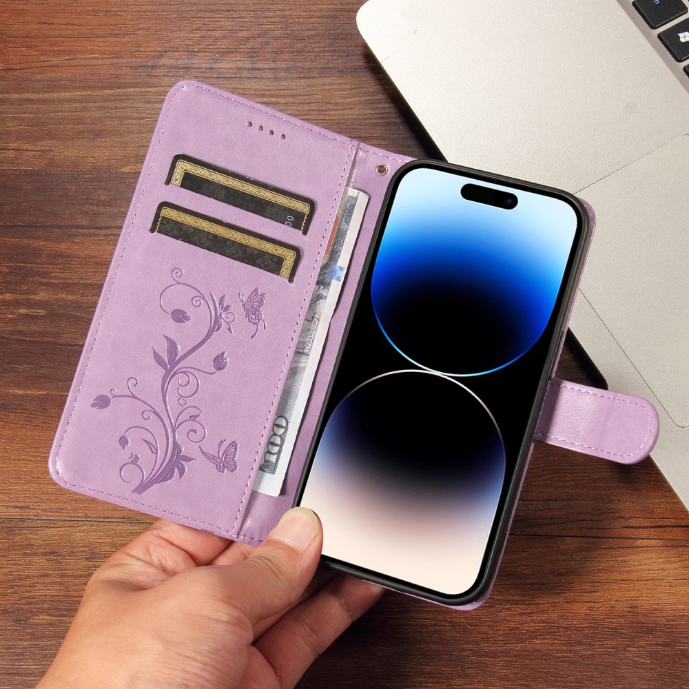 Flowery knižkové puzdro na Oppo Reno 16 Pro 5G/Oppo Reno 16 5G - fialové