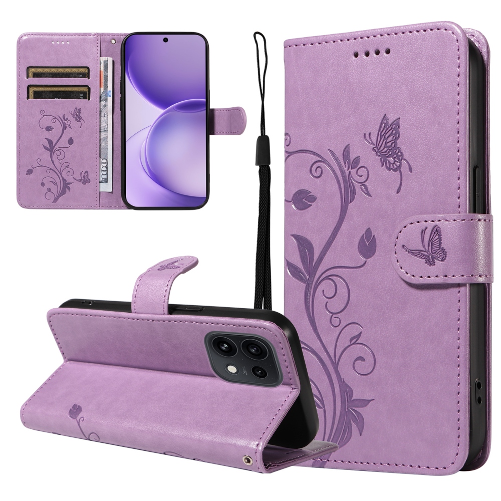 Flowery knižkové puzdro na Oppo Reno 16 Pro 5G/Oppo Reno 16 5G - fialové