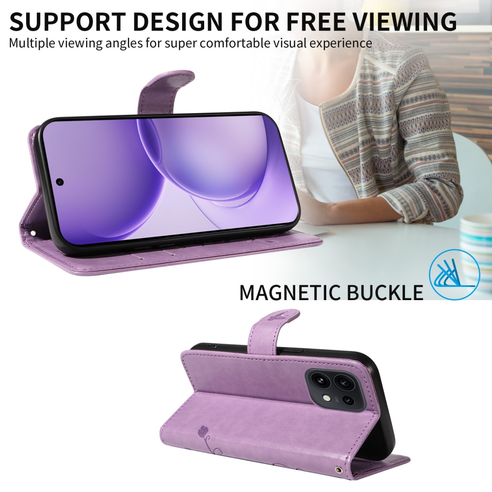 Flowery knižkové puzdro na Oppo Reno 16 Pro 5G/Oppo Reno 16 5G - fialové