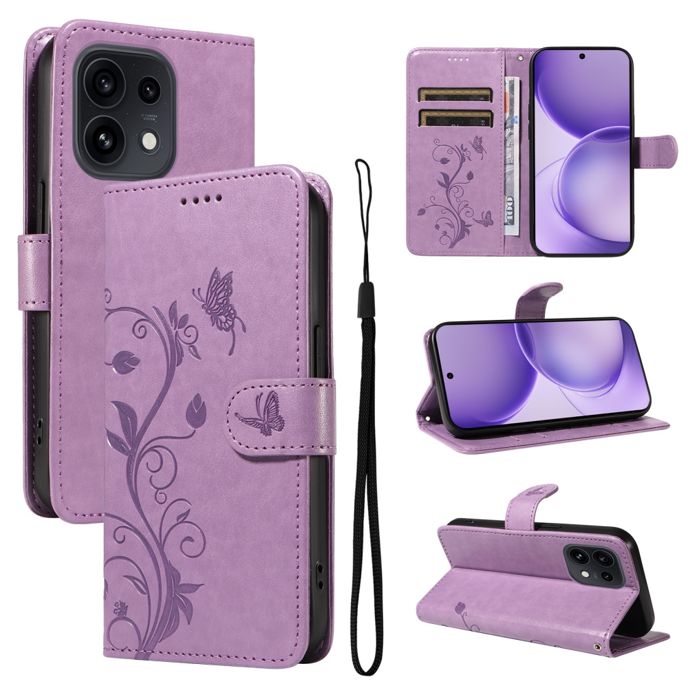 Flowery knižkové puzdro na Oppo Reno 16 Pro 5G/Oppo Reno 16 5G - fialové