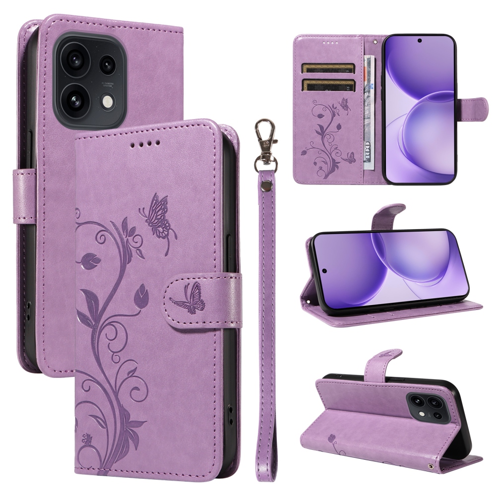 Flowery knižkové puzdro na Oppo Reno 16 Pro 5G/Oppo Reno 16 5G - fialové