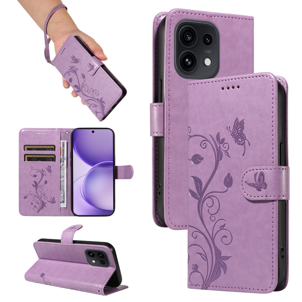 Flowery knižkové puzdro na Oppo Reno 16 Pro 5G/Oppo Reno 16 5G - fialové