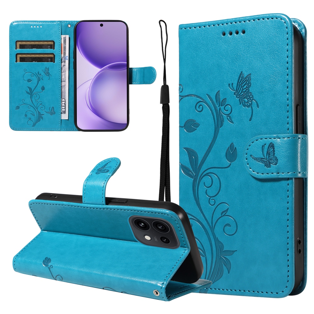 Flowery knižkové puzdro na Oppo Reno 16 Pro 5G/Oppo Reno 16 5G - modré