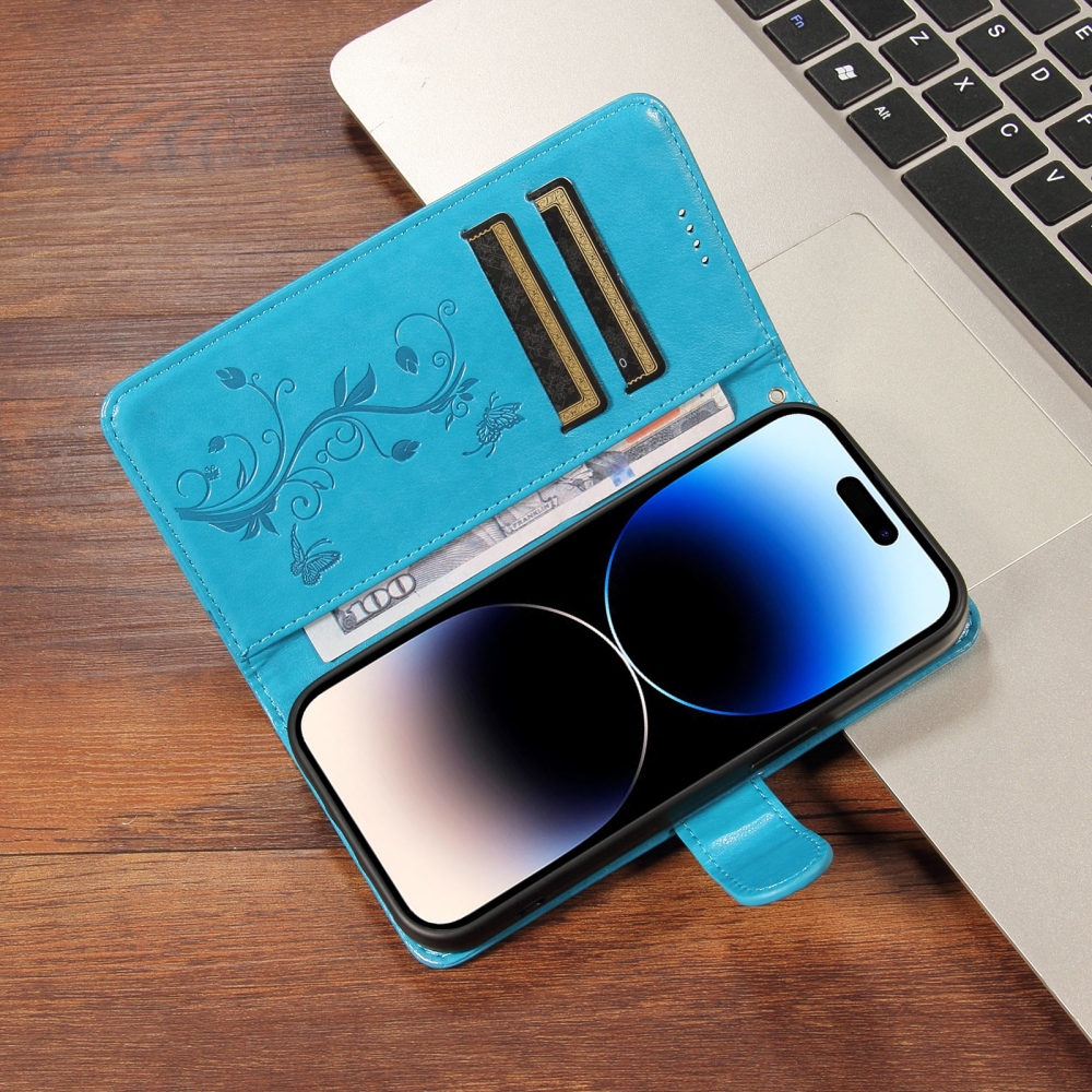 Flowery knižkové puzdro na Oppo Reno 16 Pro 5G/Oppo Reno 16 5G - modré