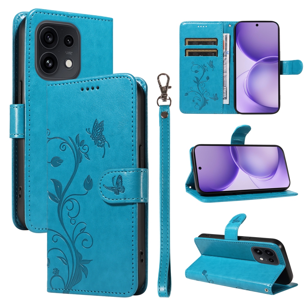 Flowery knižkové puzdro na Oppo Reno 16 Pro 5G/Oppo Reno 16 5G - modré