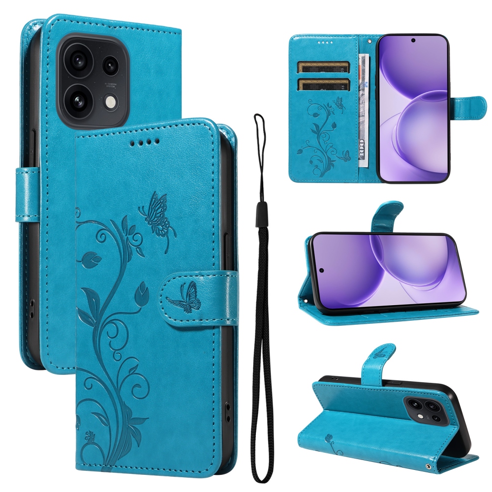 Flowery knižkové puzdro na Oppo Reno 16 Pro 5G/Oppo Reno 16 5G - modré