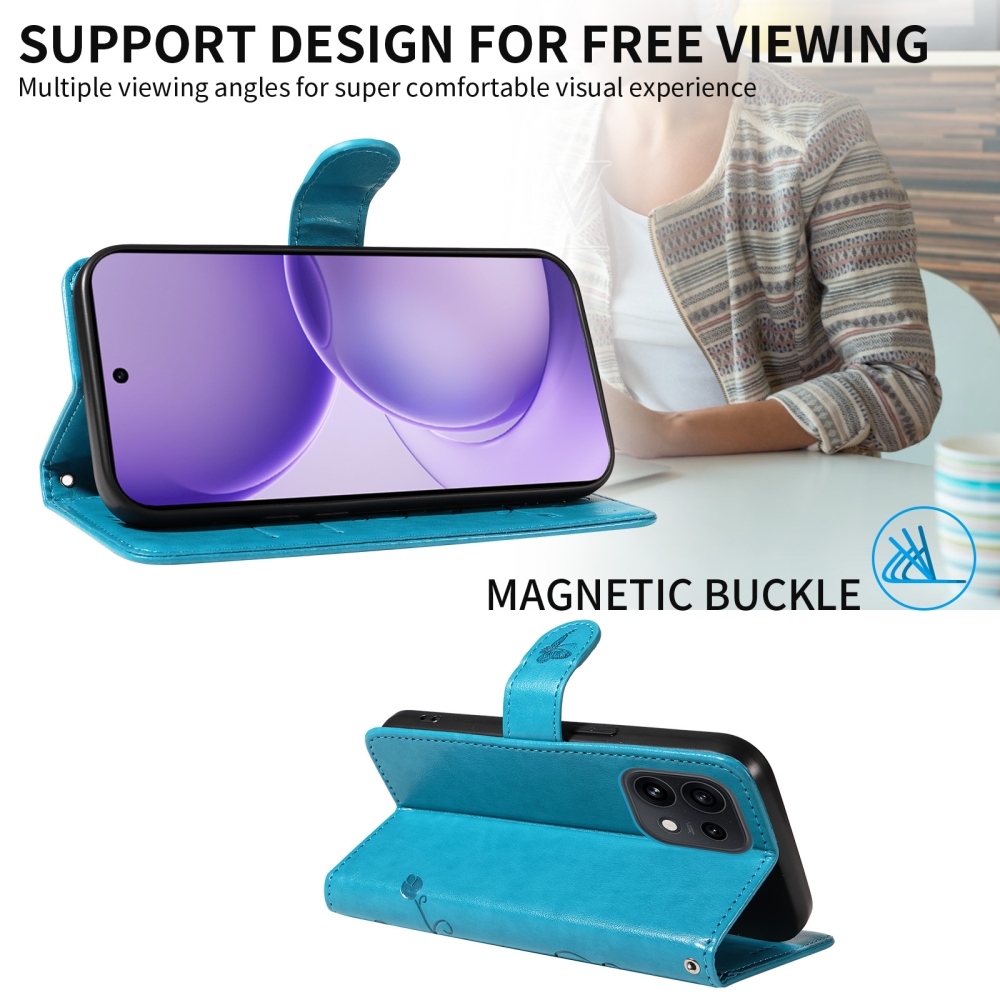 Flowery knižkové puzdro na Oppo Reno 16 Pro 5G/Oppo Reno 16 5G - modré