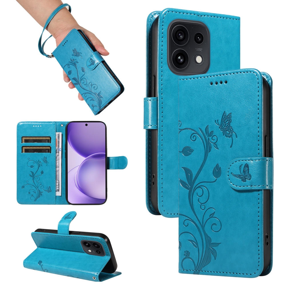 Flowery knižkové puzdro na Oppo Reno 16 Pro 5G/Oppo Reno 16 5G - modré