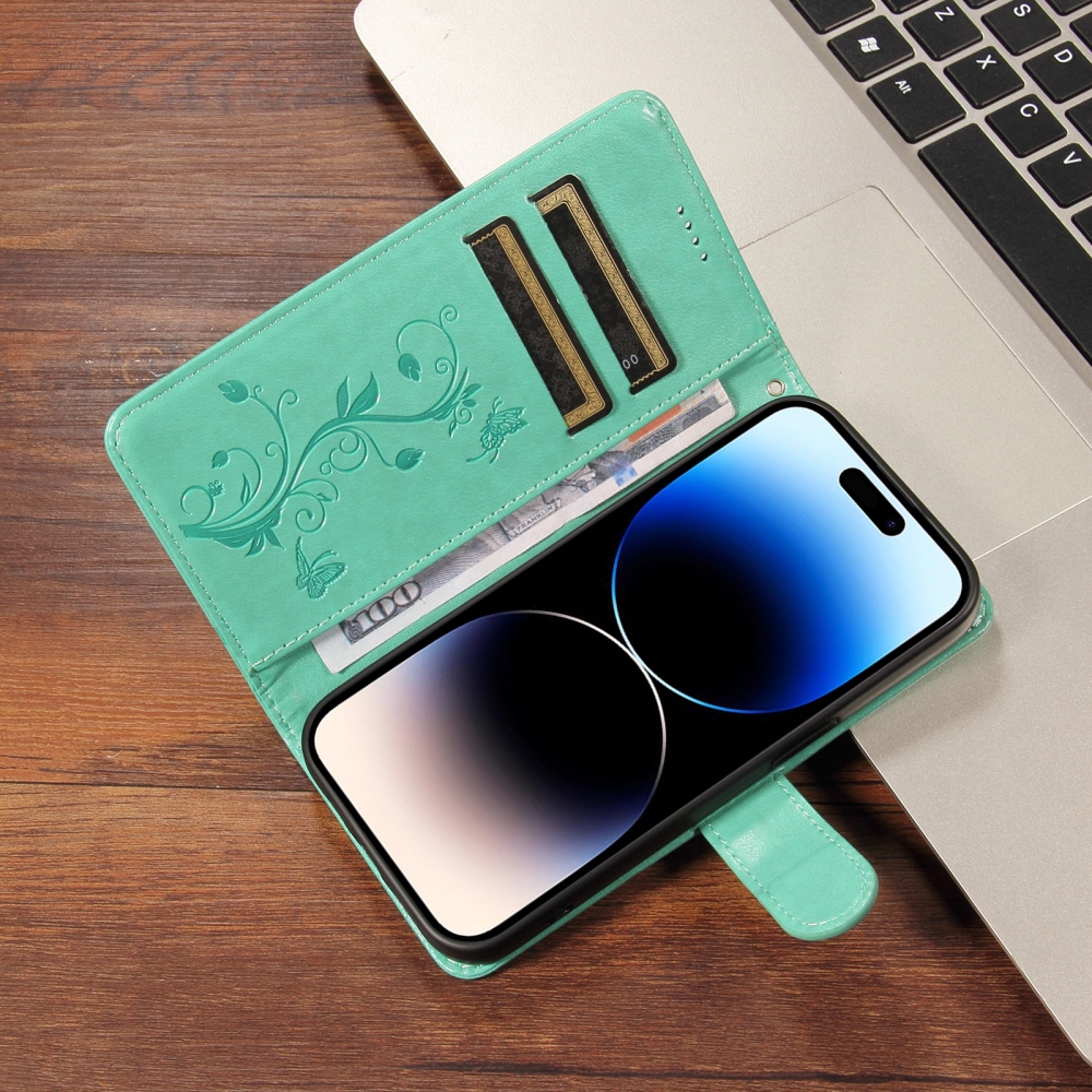 Flowery knižkové puzdro na Oppo Reno 16 Pro 5G/Oppo Reno 16 5G - modrozelené