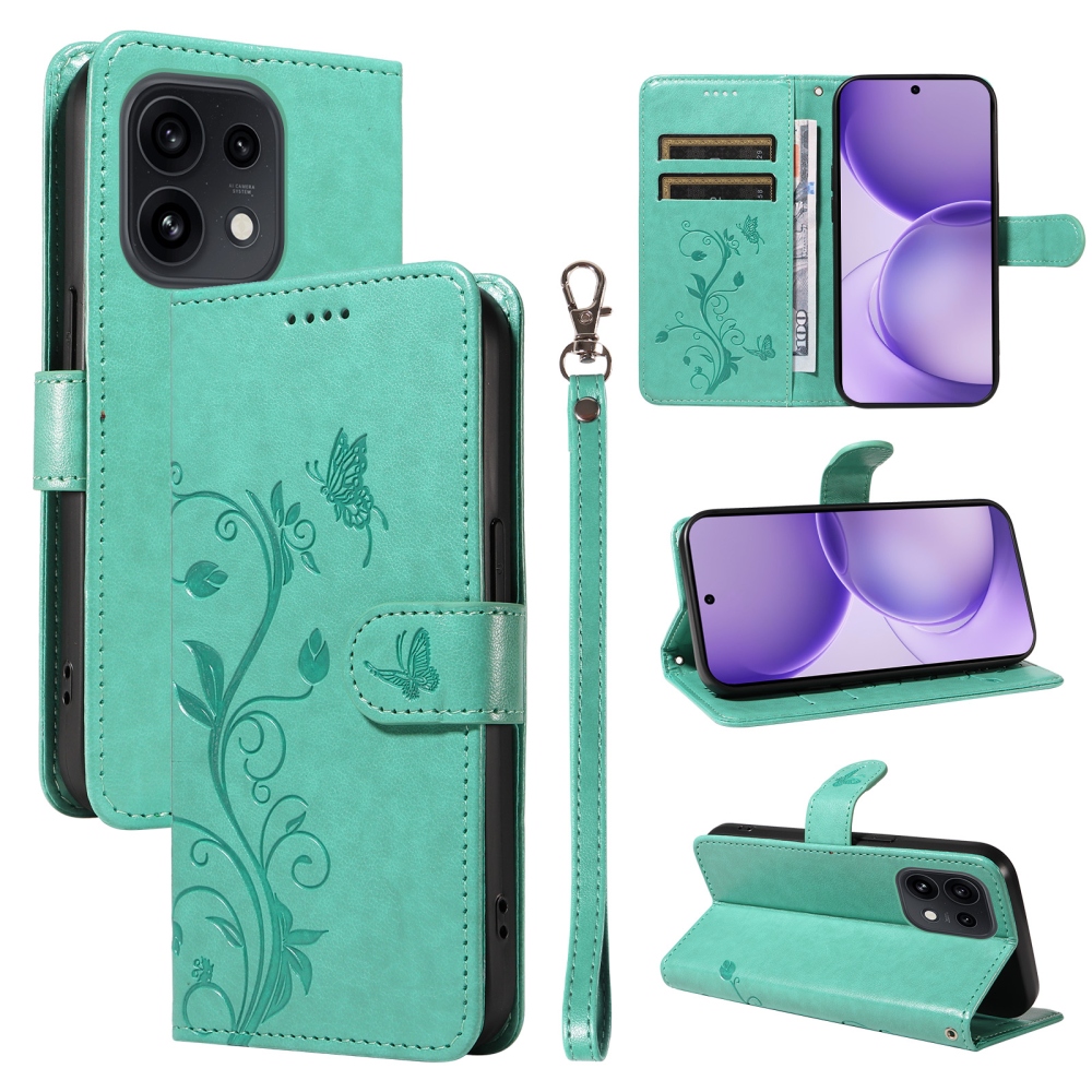 Flowery knižkové puzdro na Oppo Reno 16 Pro 5G/Oppo Reno 16 5G - modrozelené