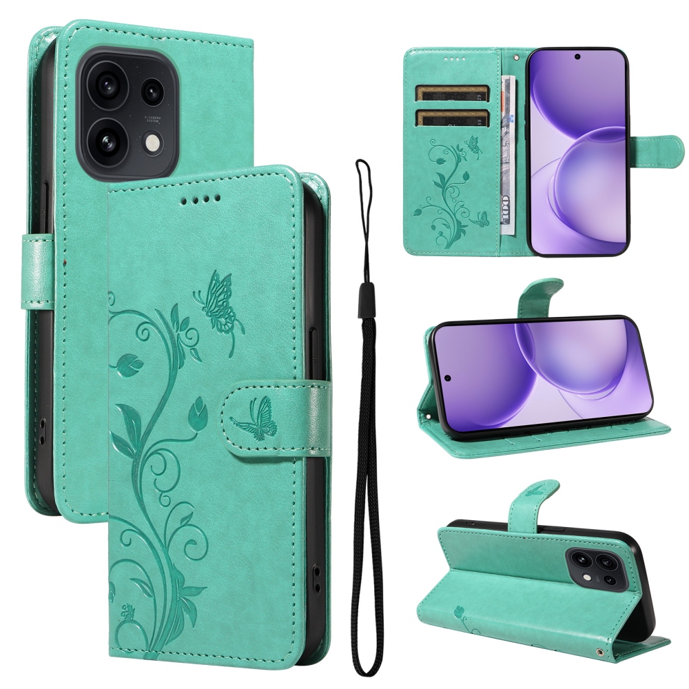 Flowery knižkové puzdro na Oppo Reno 16 Pro 5G/Oppo Reno 16 5G - modrozelené