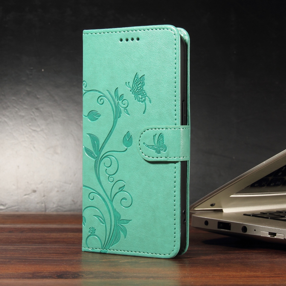Flowery knižkové puzdro na Oppo Reno 16 Pro 5G/Oppo Reno 16 5G - modrozelené
